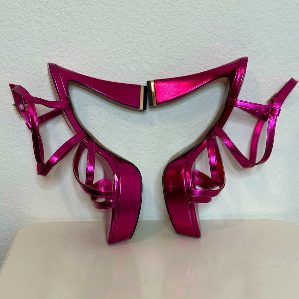 LIKE NEW! KENNETH COLE Allen Strappy Hot Pink Platform High Heel Sandals - Picture 10 of 15